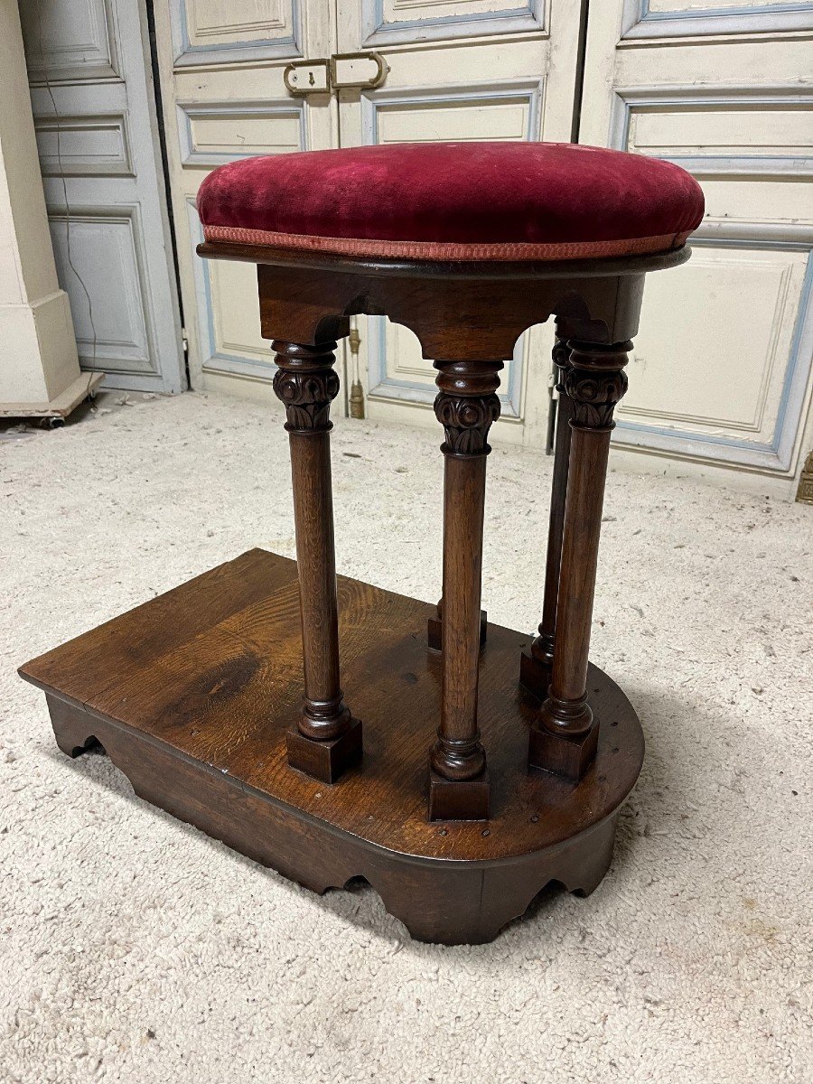 Tabouret De Chantre De Style Néogothique En Chêne ,époque XIXe Siècle-photo-1