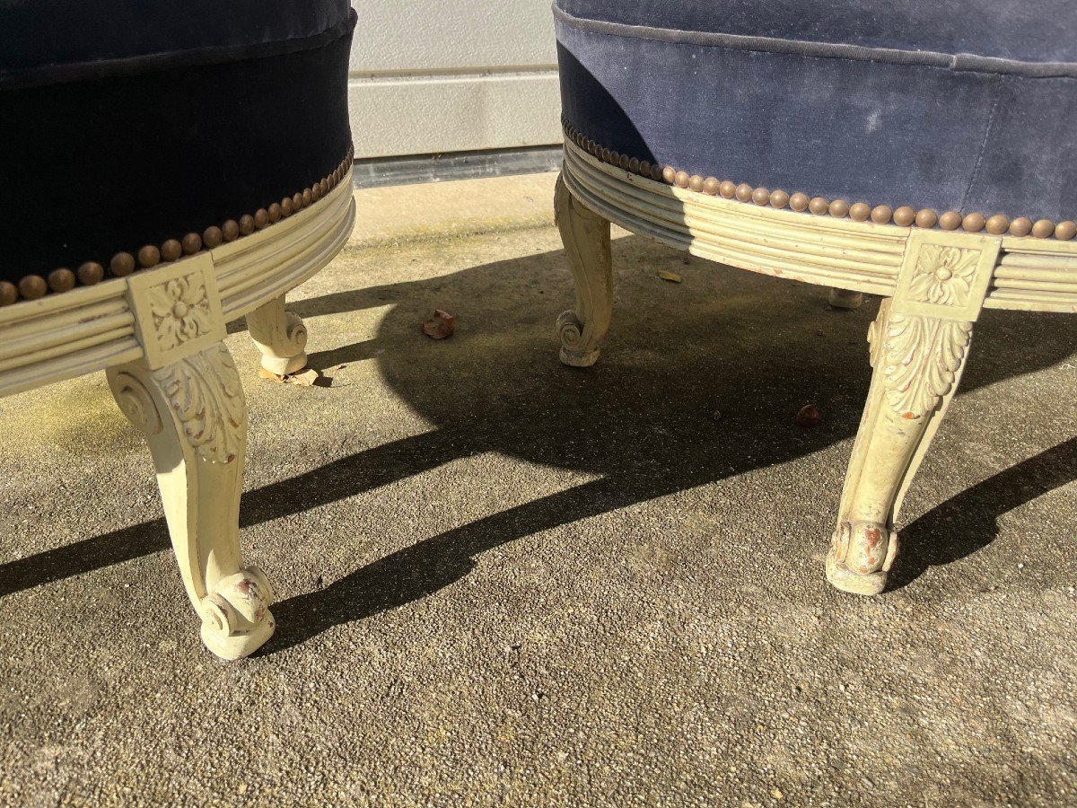 Pair Of White Lacquered Stools, Circa 1900-photo-4