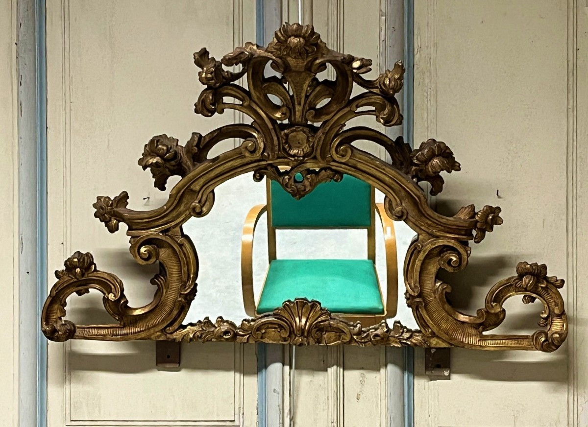 Fronton De Miroir En Bois Doré époque XIXe Siècle