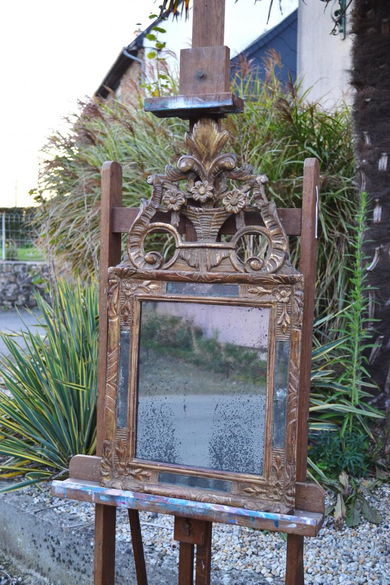 Petit Miroir Régence En Bois Doré