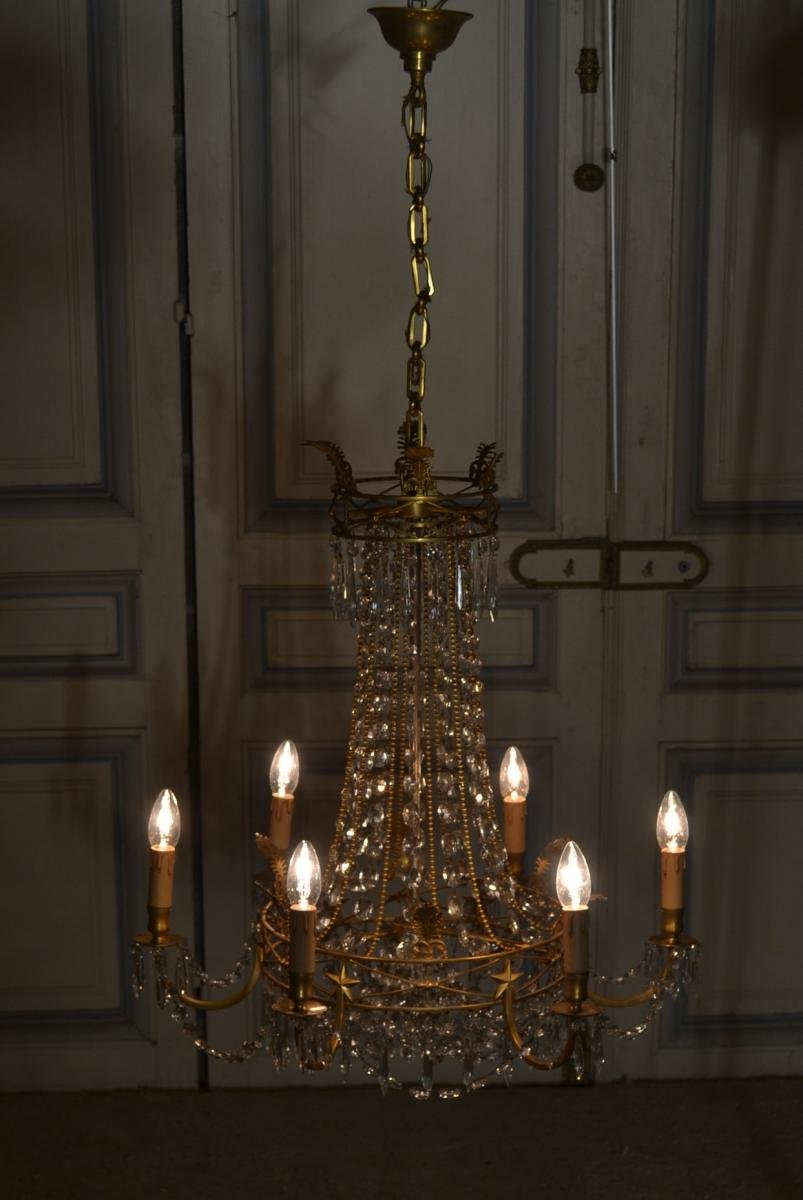 Chandelier With Pendants And Gilt Bronze 20th Century-photo-5