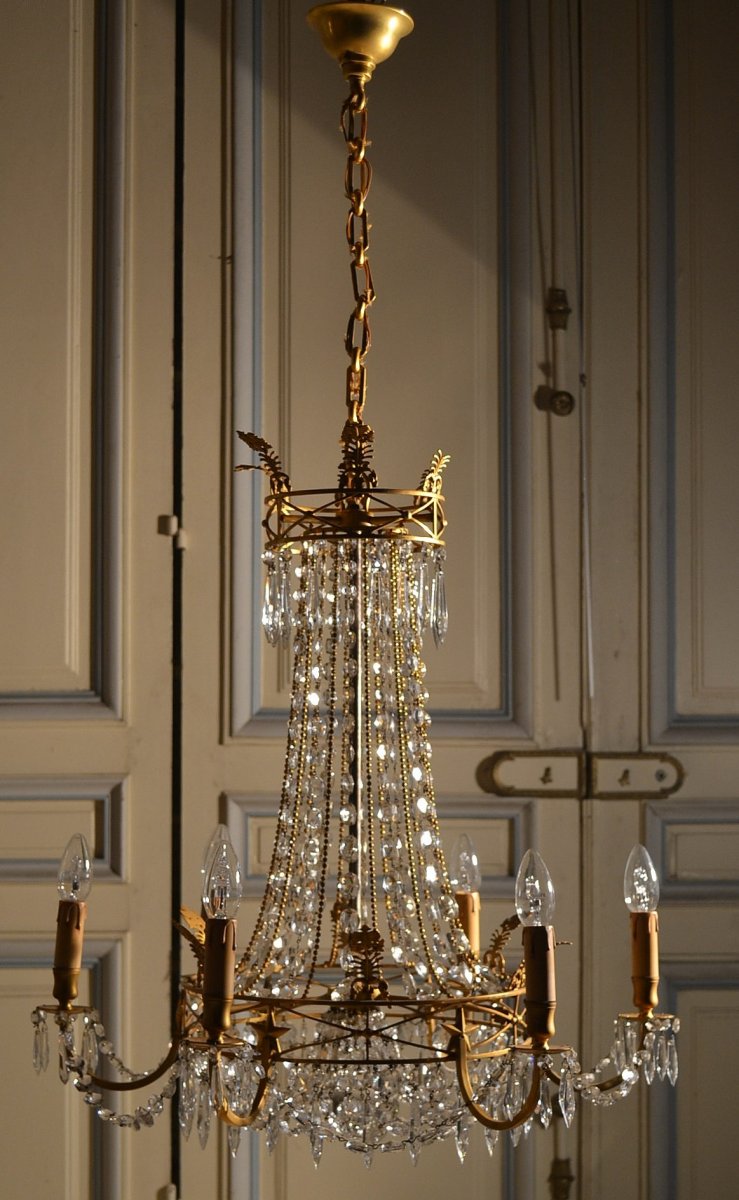 Chandelier With Pendants And Gilt Bronze 20th Century