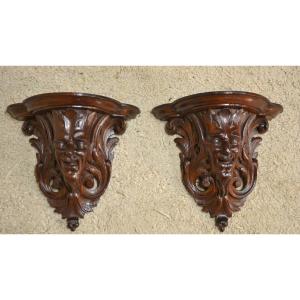 Pair Of Small Oak Wall Consoles