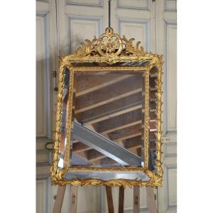 Palm Mirror In Wood And Golden Stucco, 19th Century