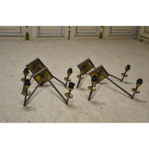 Set Of Four Iron And Brass Wall Lights From The 1980s