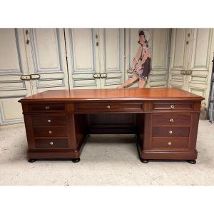 Large Flat Desk With Mahogany Pedestal, Late 19th Century