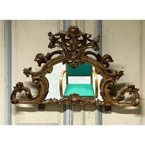 Fronton De Miroir En Bois Doré époque XIXe Siècle