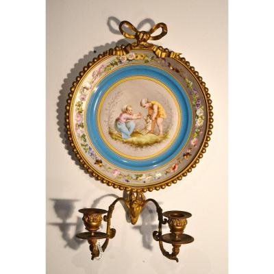 Paire d'Appliques En Porcelaine De Sèvres, époque 19e Siècle