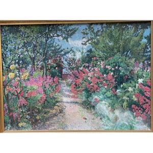 Huile Sur Toile Par Bernard Joseph Artigue , Au Jardin.