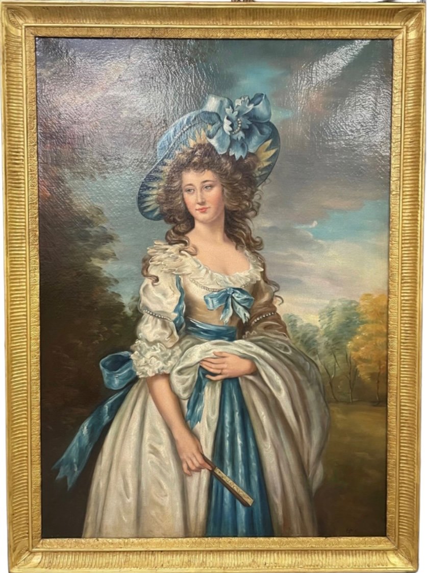 Oil On Canvas Portrait Of Lady After Thomas Gainsborough-photo-3