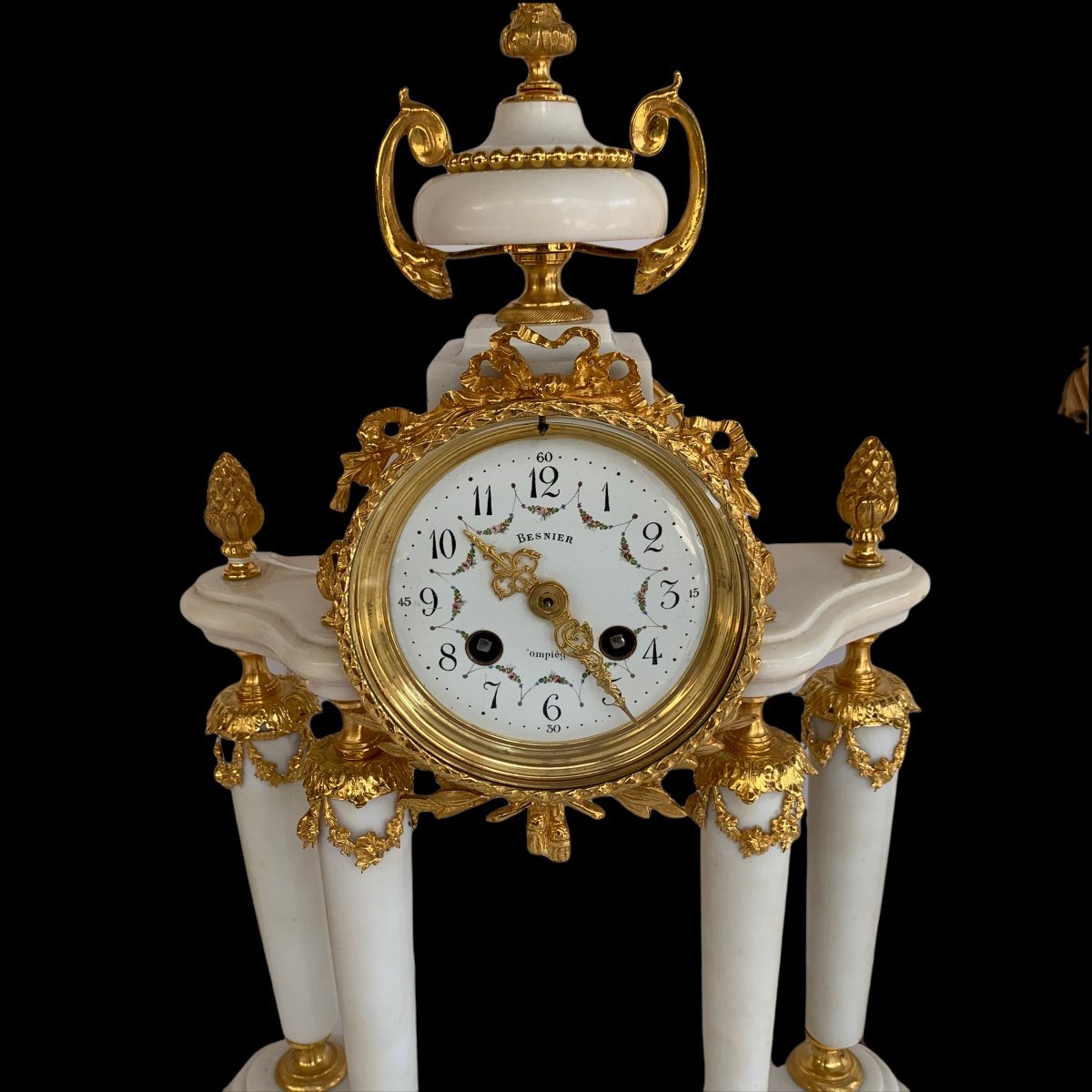 Garniture De Cheminée d'époque Napoléon III En Bronze Doré Et Marbre Blanc-photo-2