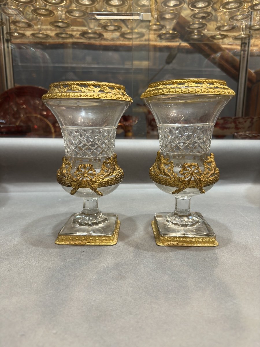 Pair Of Crystal And Bronze Vases (baccarat)-photo-2