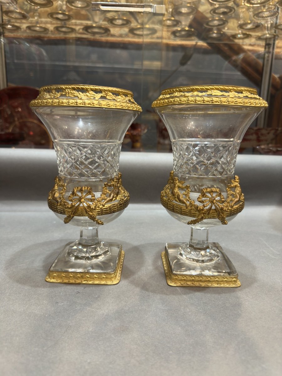 Pair Of Crystal And Bronze Vases (baccarat)-photo-3