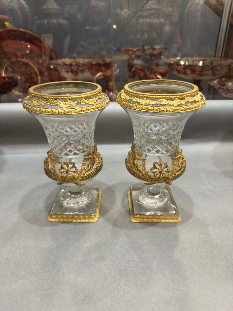 Pair Of Crystal And Bronze Vases (baccarat)-photo-4