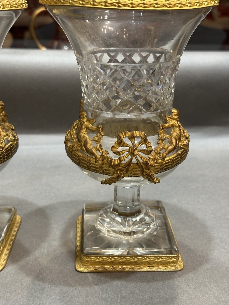 Pair Of Crystal And Bronze Vases (baccarat)-photo-1