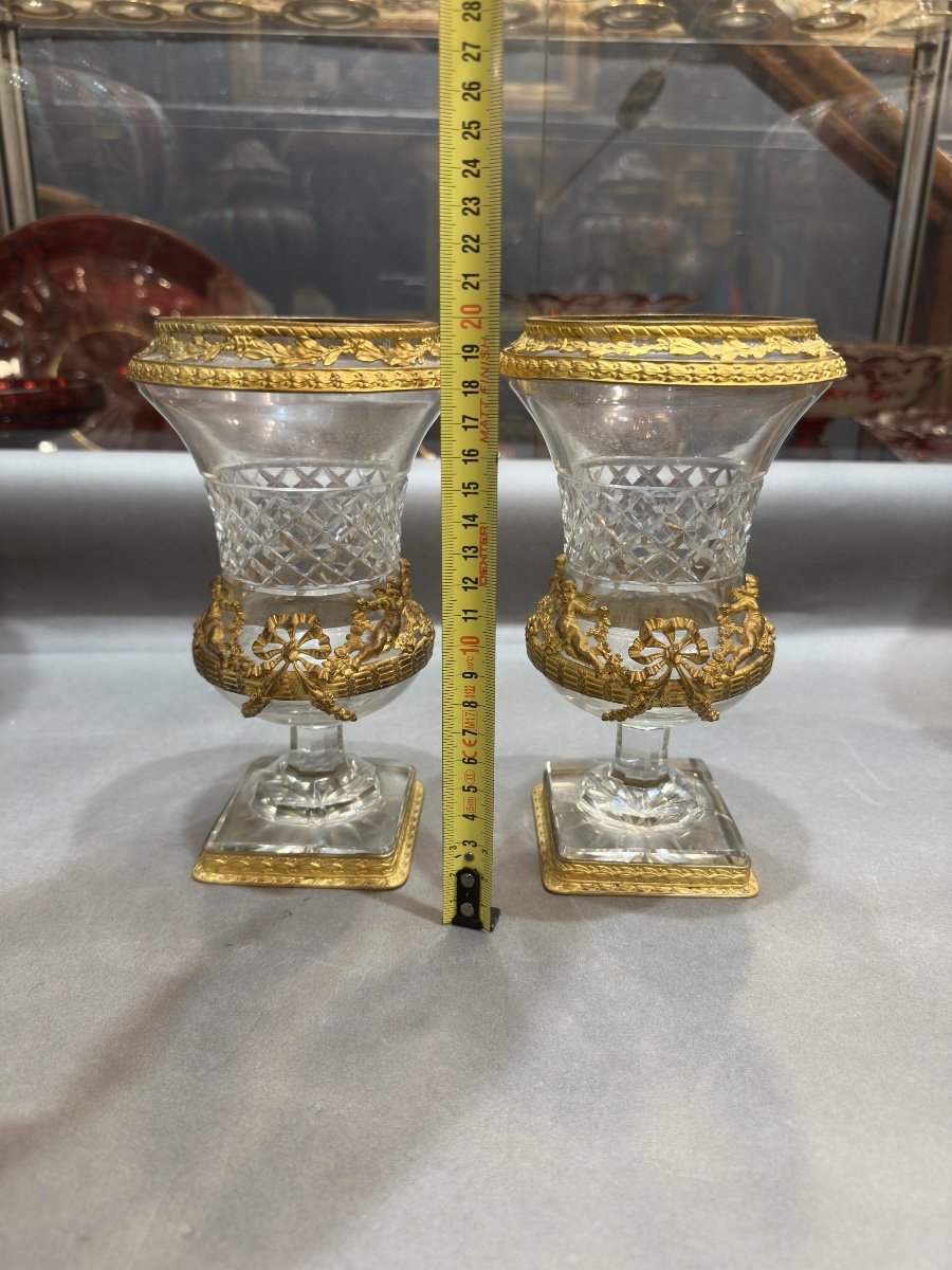 Pair Of Crystal And Bronze Vases (baccarat)-photo-4