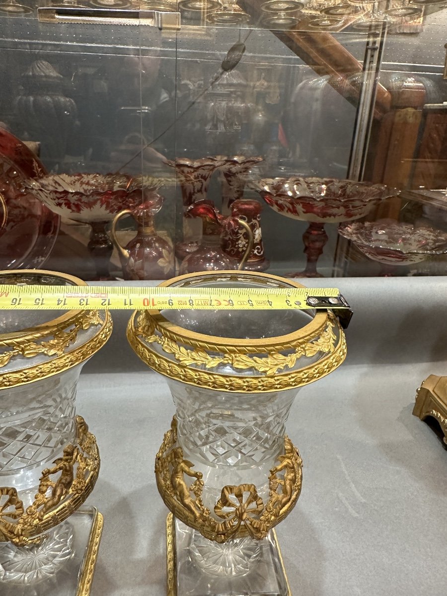 Pair Of Crystal And Bronze Vases (baccarat)-photo-5