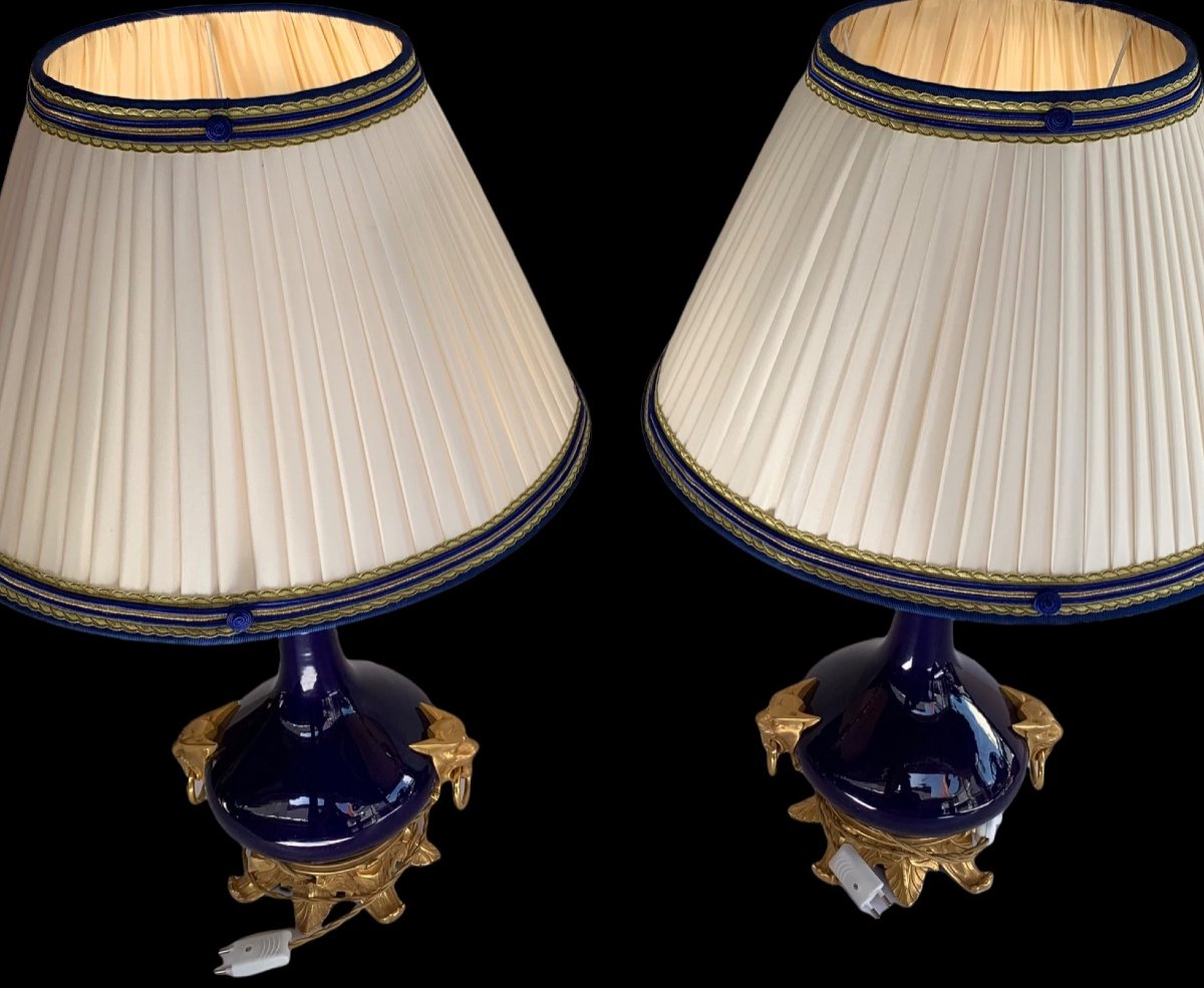 Pair Of Royal Blue Porcelain Lamps-photo-1