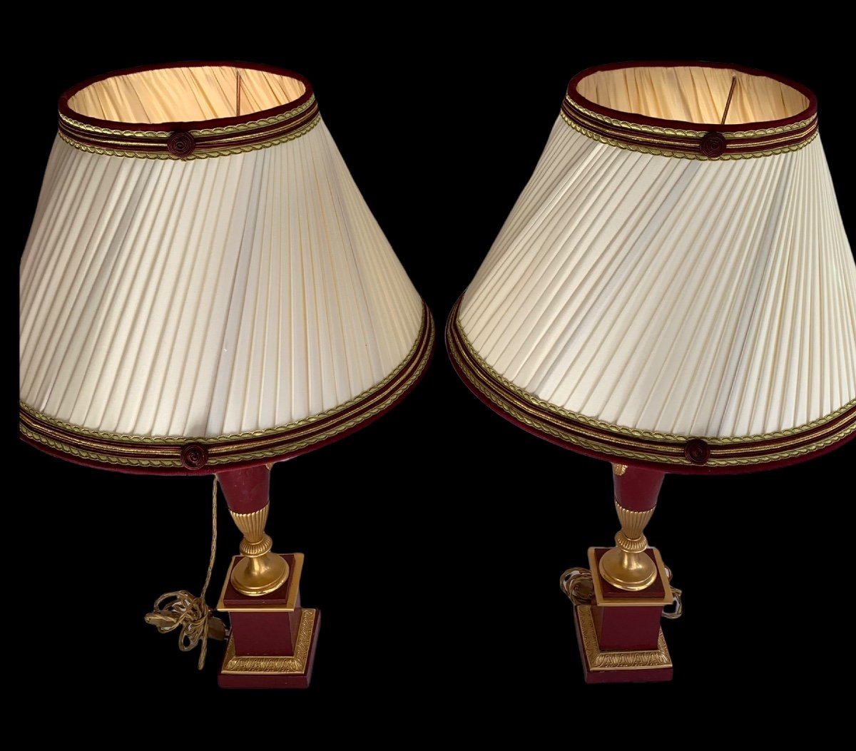 Pair Of Lamps In Sheet Steel, Empire Style-photo-2