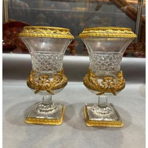 Paire De Vases En Cristal et bronze (Baccarat )