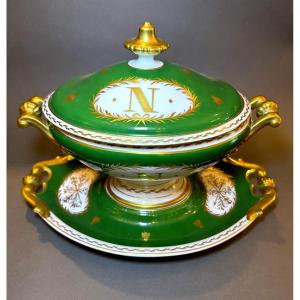 Soupière Verte En Porcelaine De Paris 