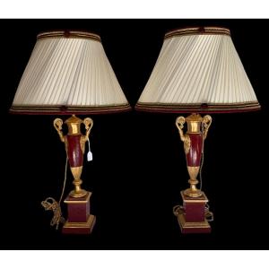 Pair Of Lamps In Sheet Steel, Empire Style