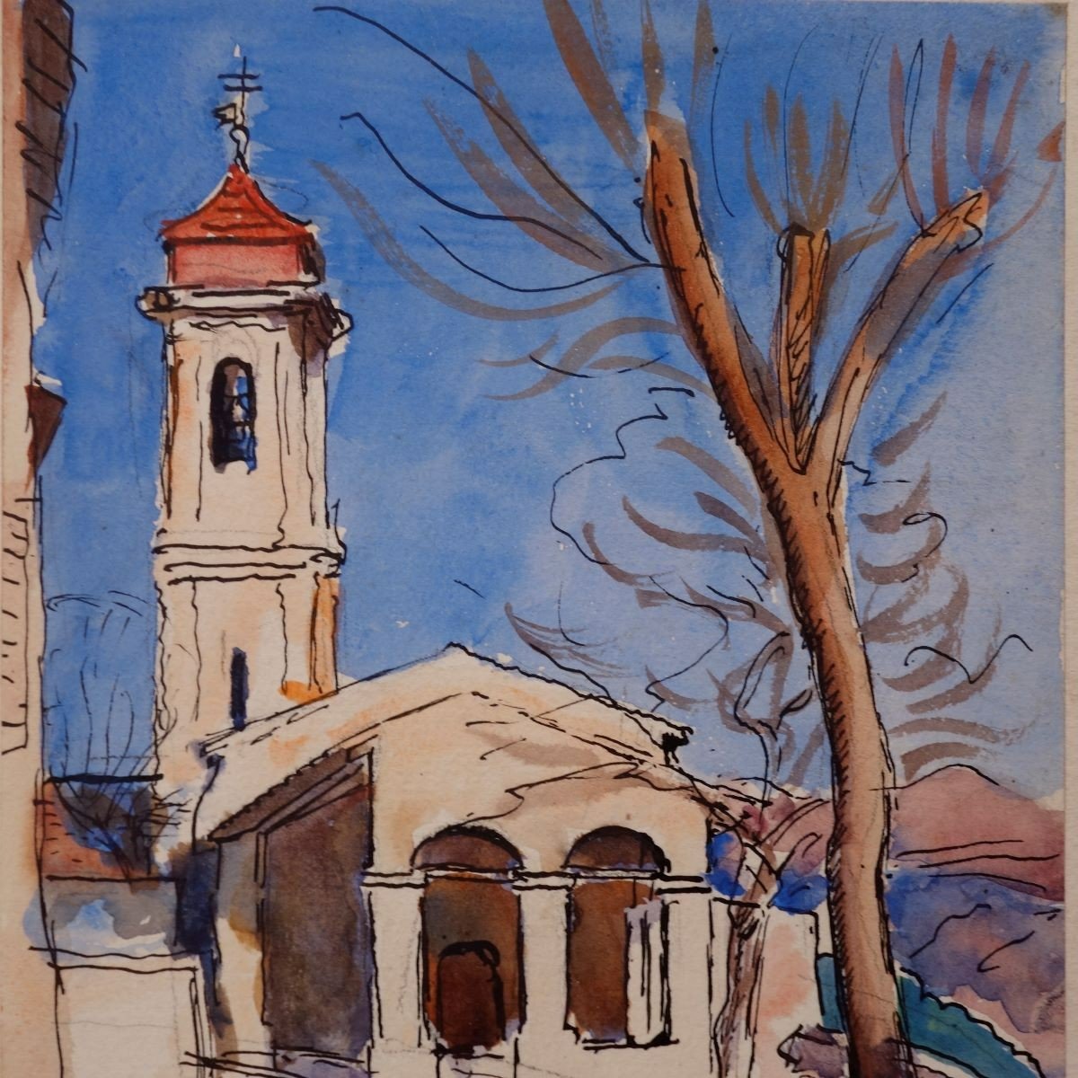 Lucien Mainssieux (1885-1958)  Chapelle Aquarelle-photo-2