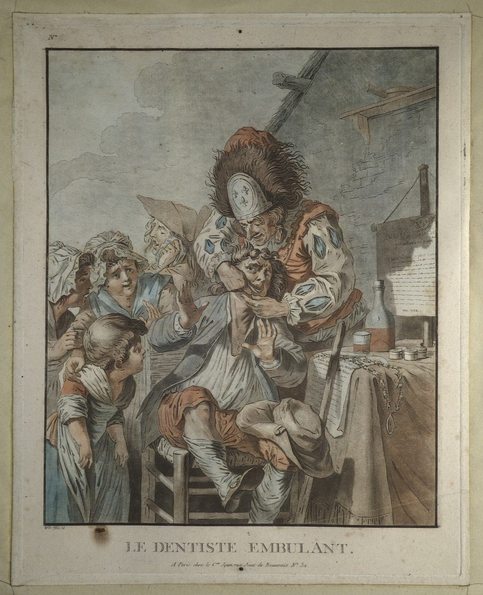 Pierre-alexandre Wille (paris 1748 - 1821) Le Dentiste Embulant Estampe XVIIIe Jean De Beauvais