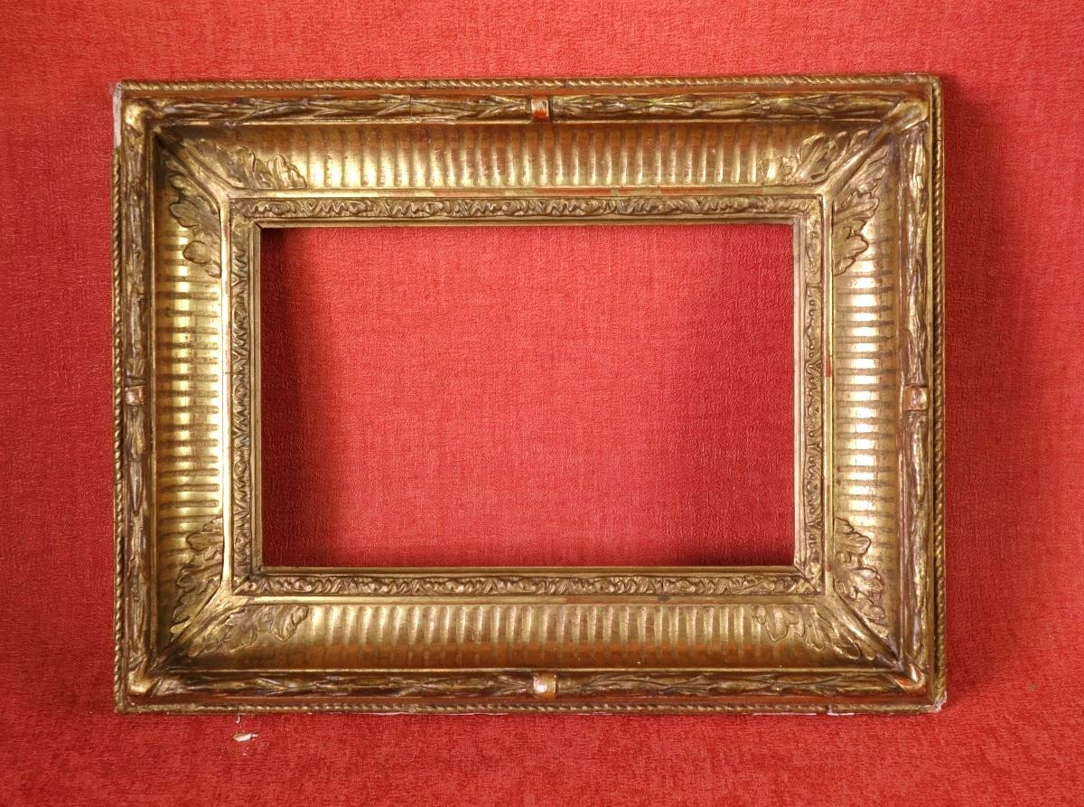 Small Frame With Golden Stucco Channels Nineteenth Rebate: 15.5 X 10.5 Cm