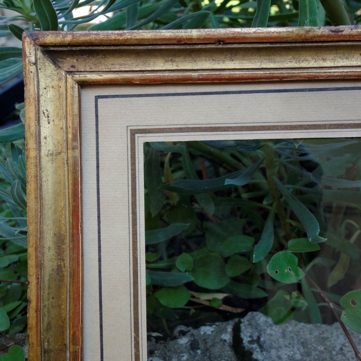 Baguette Frame Early 19th Century Golden Wood Pass Everywhere: 15.7 X 13.3 Cm-photo-2