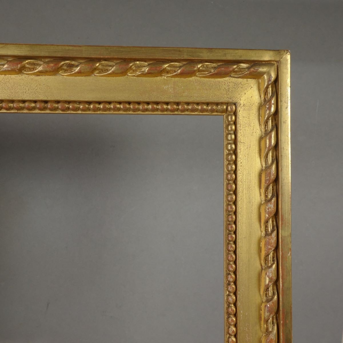 Cadre première moitié XIXe Doré Feuille Or ruban et rang de perles style Louis XVI-photo-3