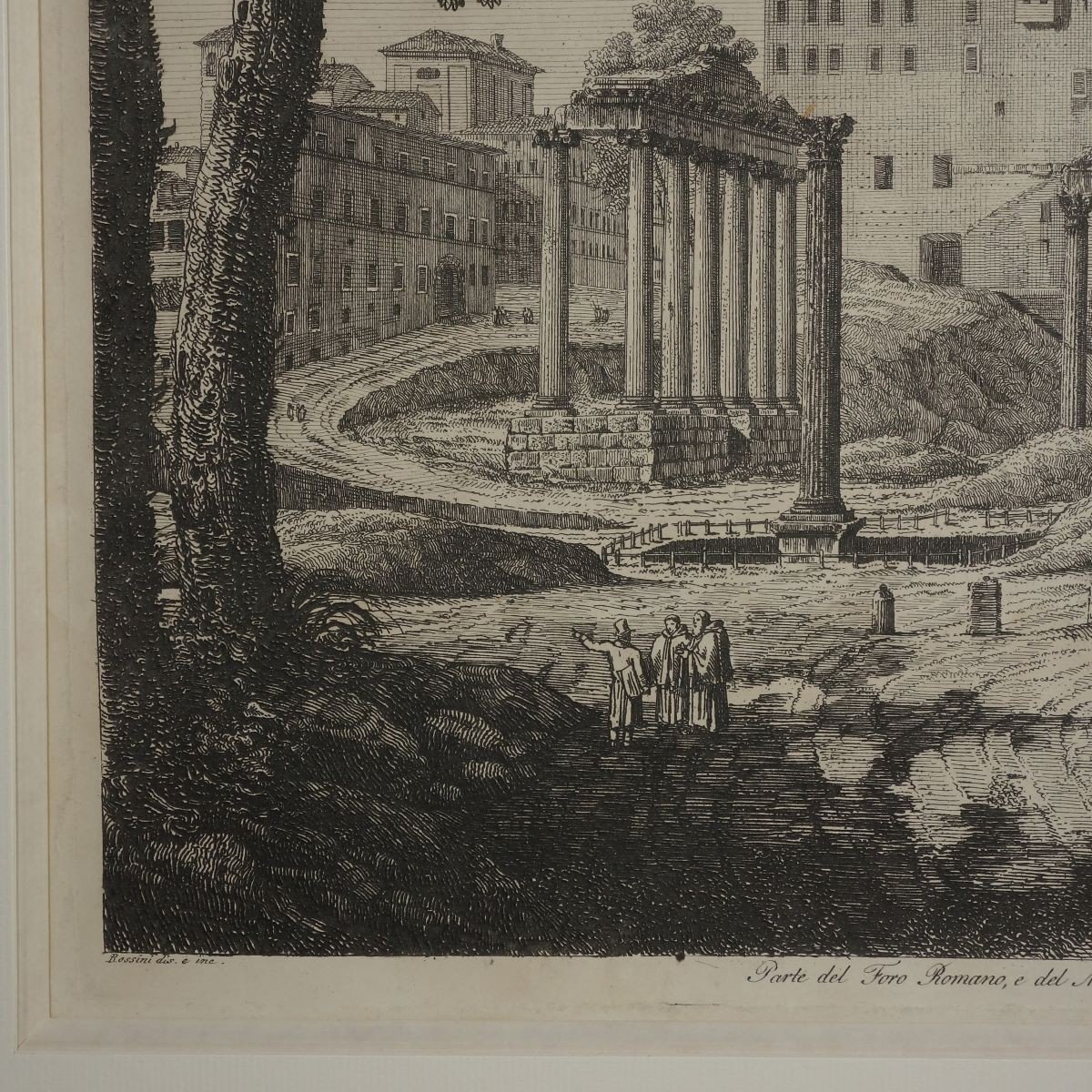 Luigi Rossini (1790-1857) Grande gravure de Rome Porte Du Forum Romain Estampe 1822 Gravure Italie-photo-2