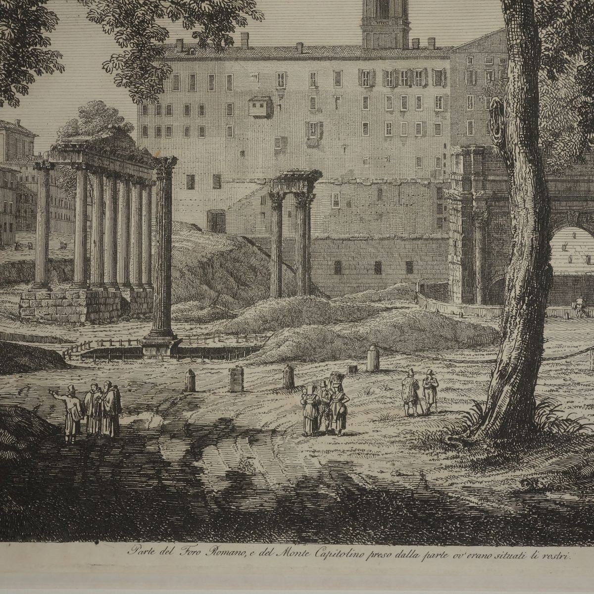 Luigi Rossini (1790-1857) Grande gravure de Rome Porte Du Forum Romain Estampe 1822 Gravure Italie-photo-3