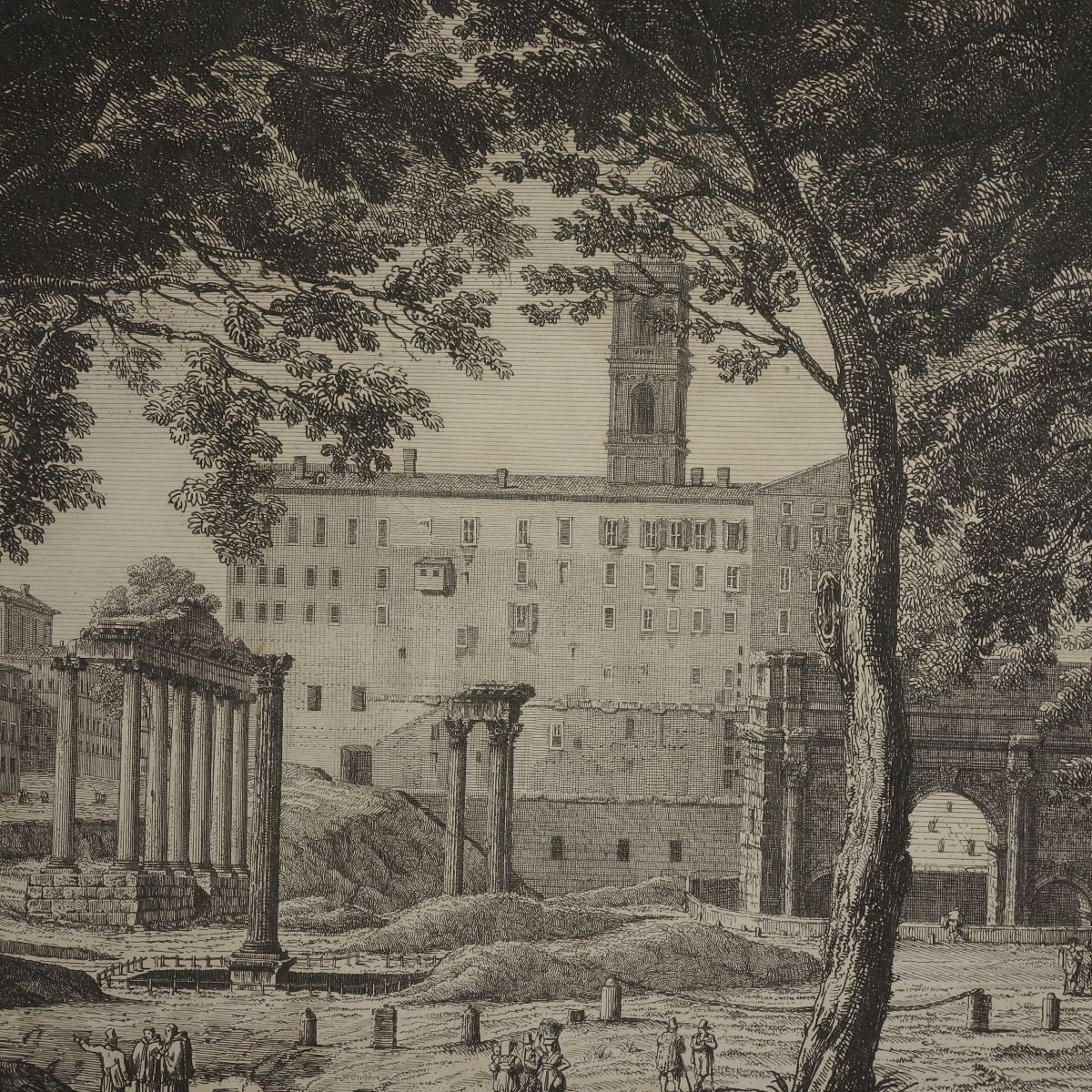 Luigi Rossini (1790-1857) Grande gravure de Rome Porte Du Forum Romain Estampe 1822 Gravure Italie-photo-3