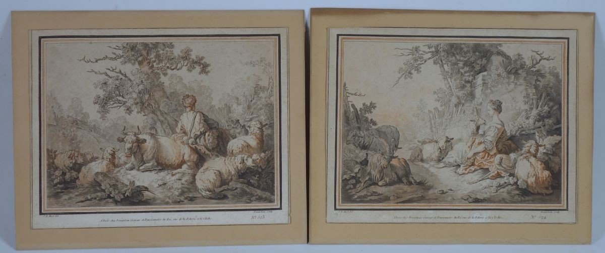 Demarteau After Jbhuet Pair 18th Century Prints Berger Bergère 