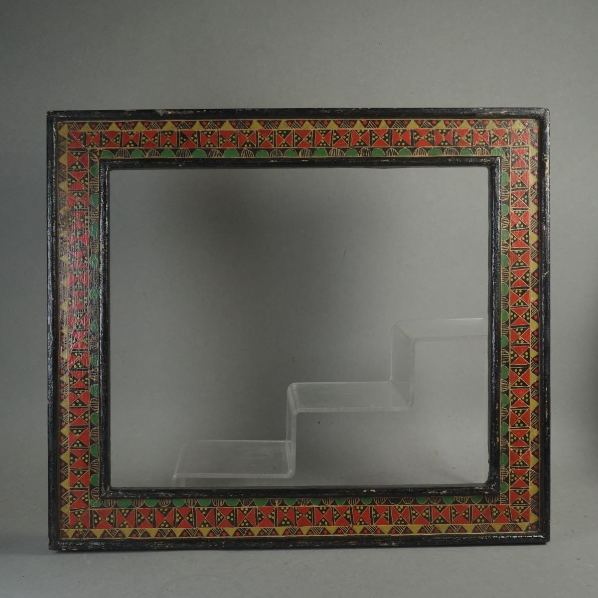 Geometric Decor Frame 1st Half 20th Century Hand Painted Rabbet: 33 X 28 Cm-photo-2