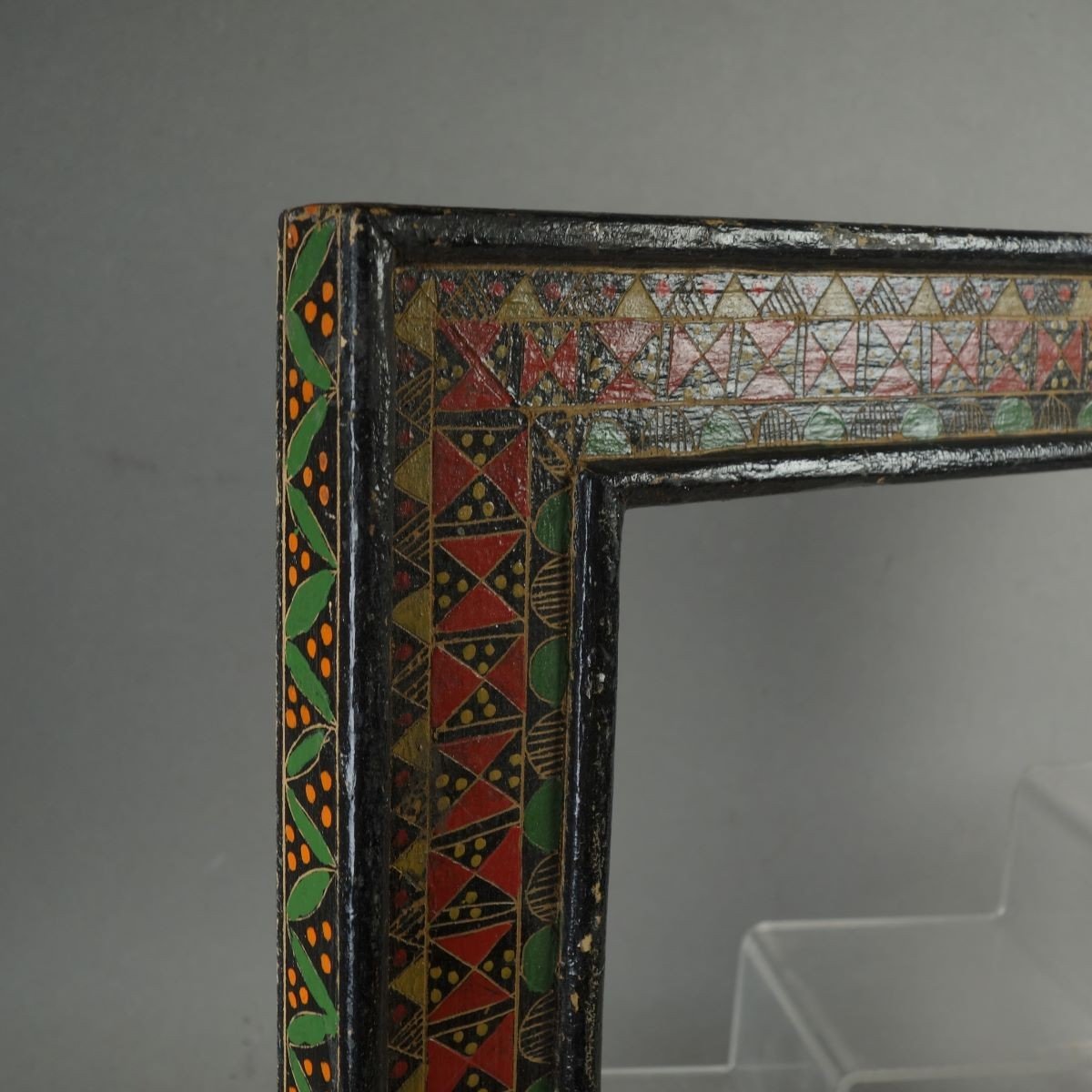 Geometric Decor Frame 1st Half 20th Century Hand Painted Rabbet: 33 X 28 Cm-photo-3