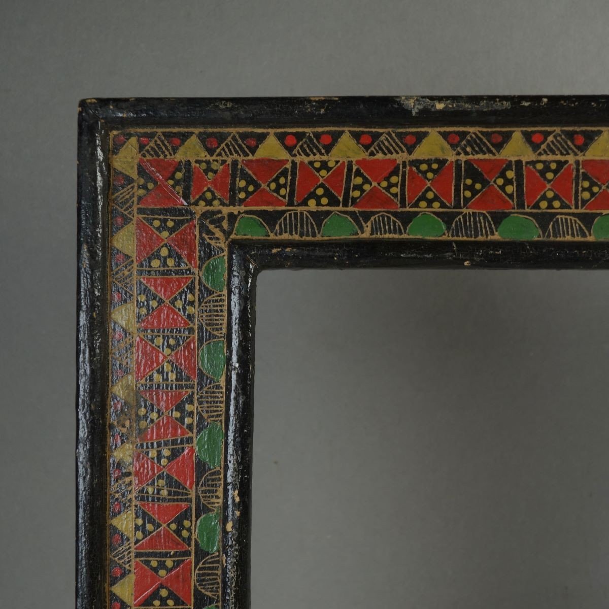 Geometric Decor Frame 1st Half 20th Century Hand Painted Rabbet: 33 X 28 Cm