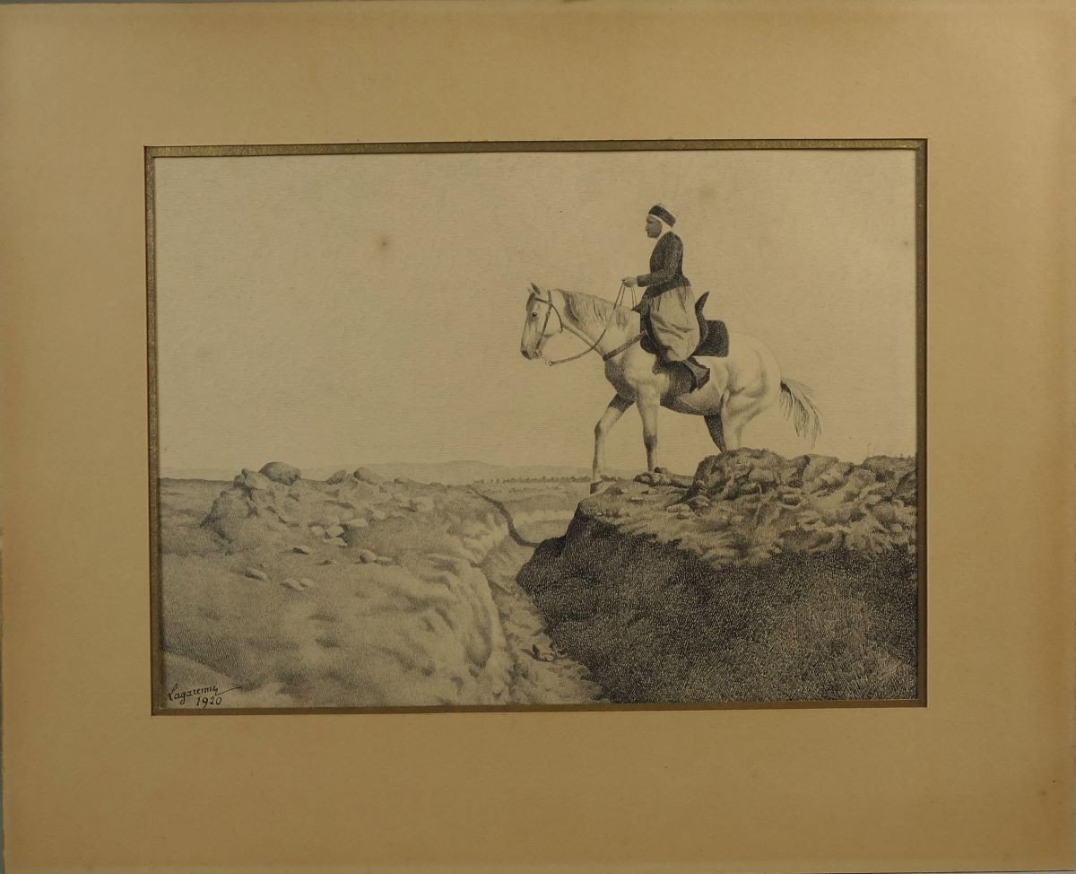 Lagrenne 1920 Arab Rider Drawing Ink Orientalism-photo-1