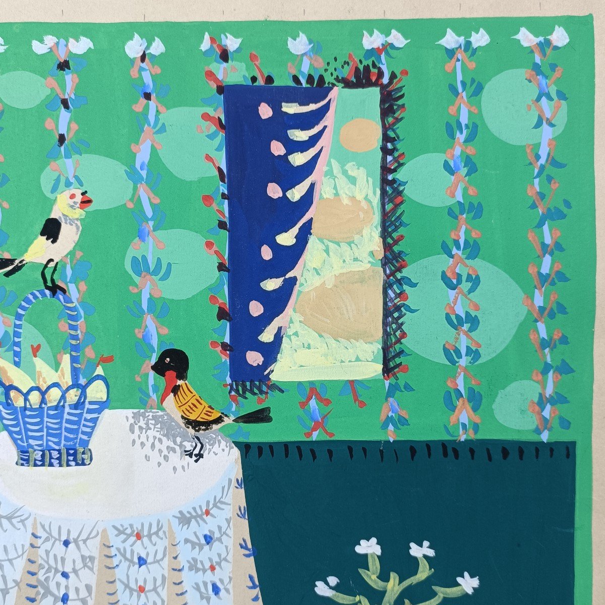 Birds In A Vintage Gouache Interior -photo-3