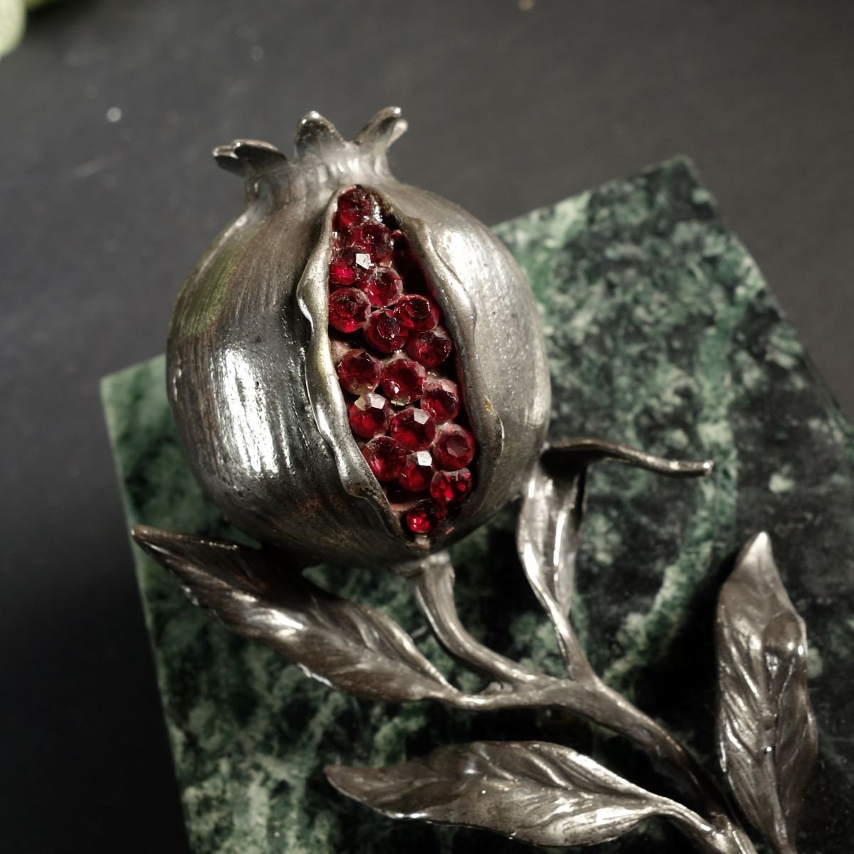 Paperweight 20th Pomegranate Silver Metal-photo-5