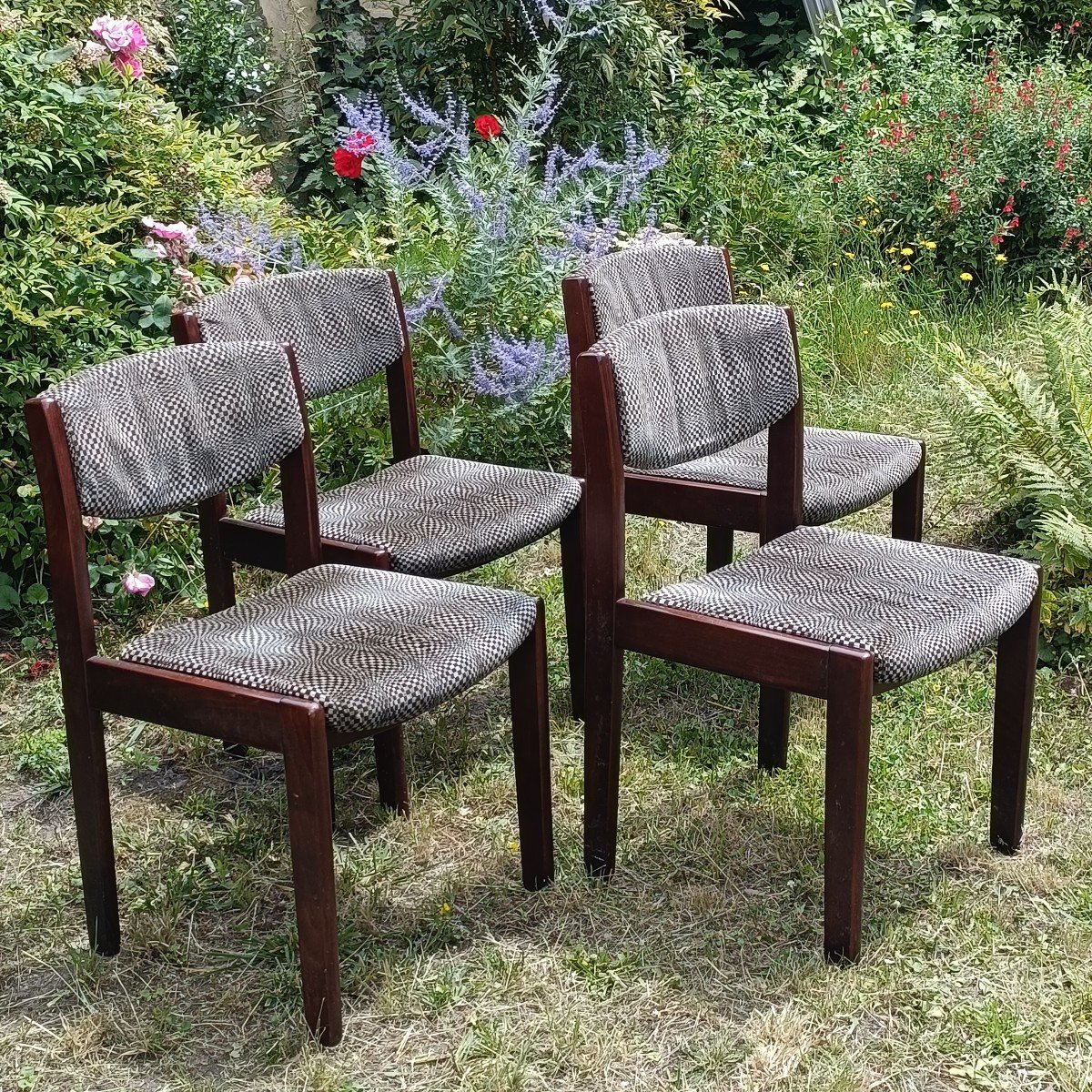 4 Chaises Vintage Design Style Baumann Tapissé d'Origine