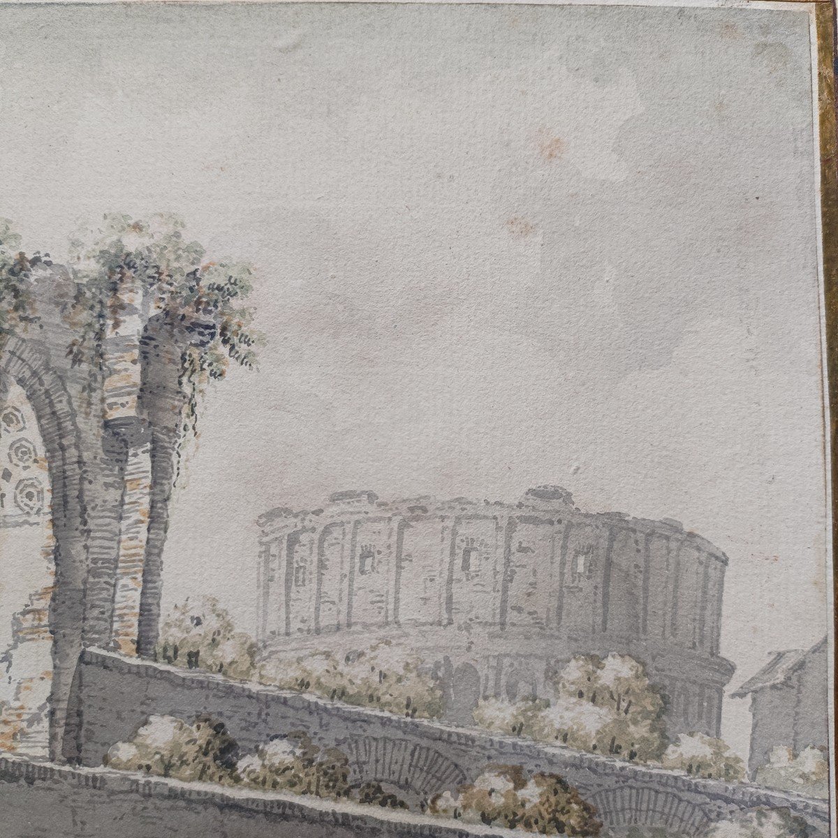 Nicolle Victor-jean (1754-1826) Vue Du Colisée Rome Aquarelle XVIIIe 21 X 29,5 Cm Signé-photo-2