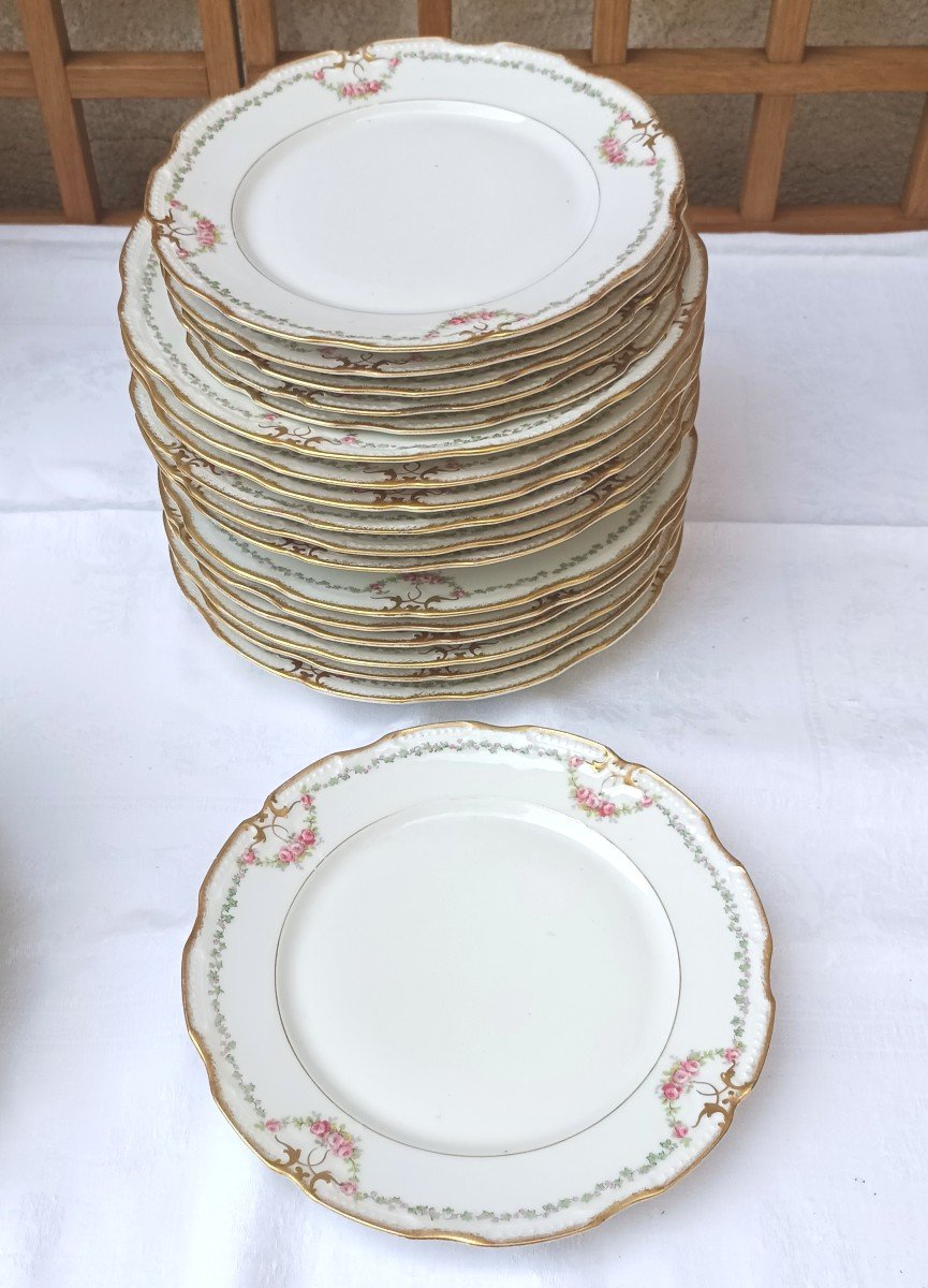 Limoges Porcelain With Earthenware Lions 6 Dinner Plates 6 Dessert Plates 6 Soup Plates -photo-2