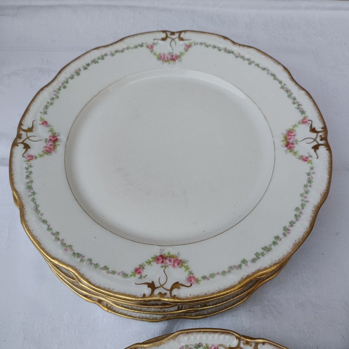 Limoges Porcelain With Earthenware Lions 6 Dinner Plates 6 Dessert Plates 6 Soup Plates -photo-1