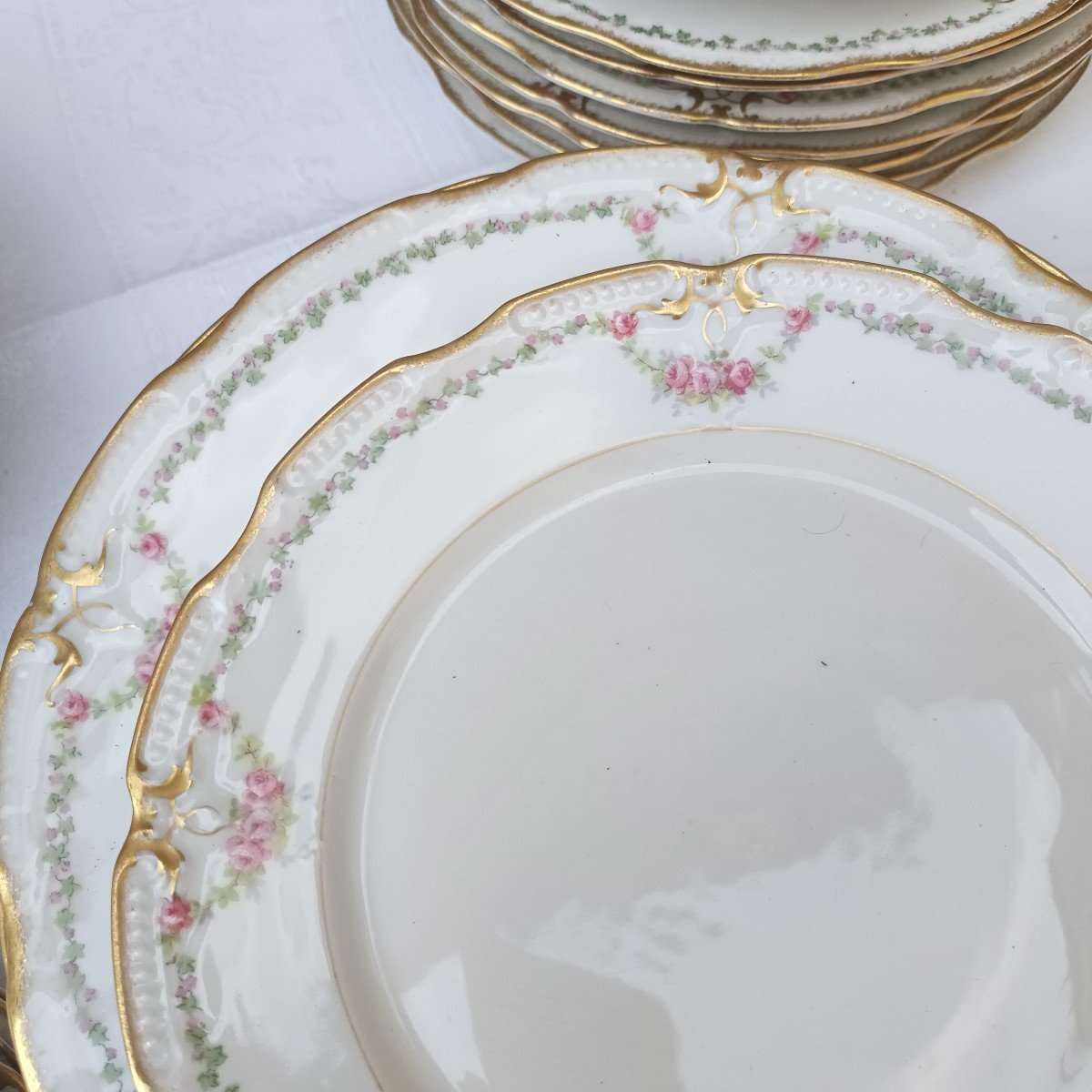 Limoges Porcelain With Earthenware Lions 6 Dinner Plates 6 Dessert Plates 6 Soup Plates 