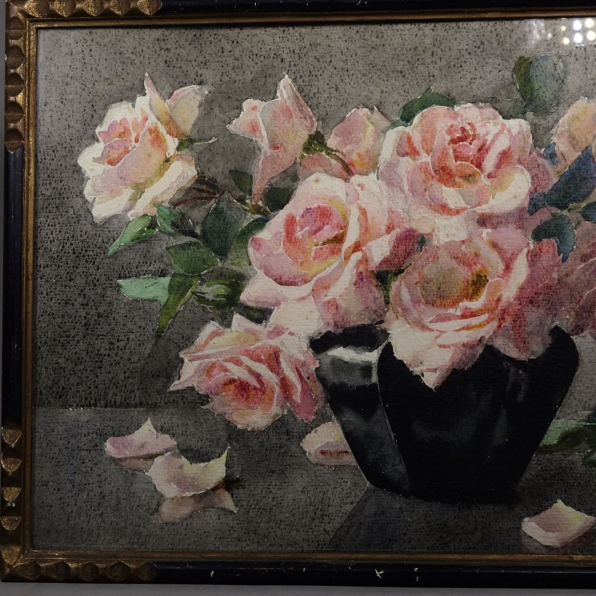 Ysabel Minoggio XIX-xxe Bouquet De Roses Aquarelle Art-déco-photo-2