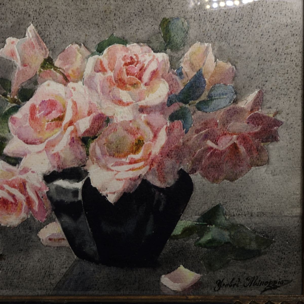 Ysabel Minoggio 19th-20th Century Bouquet Of Roses Art-deco Watercolor-photo-3