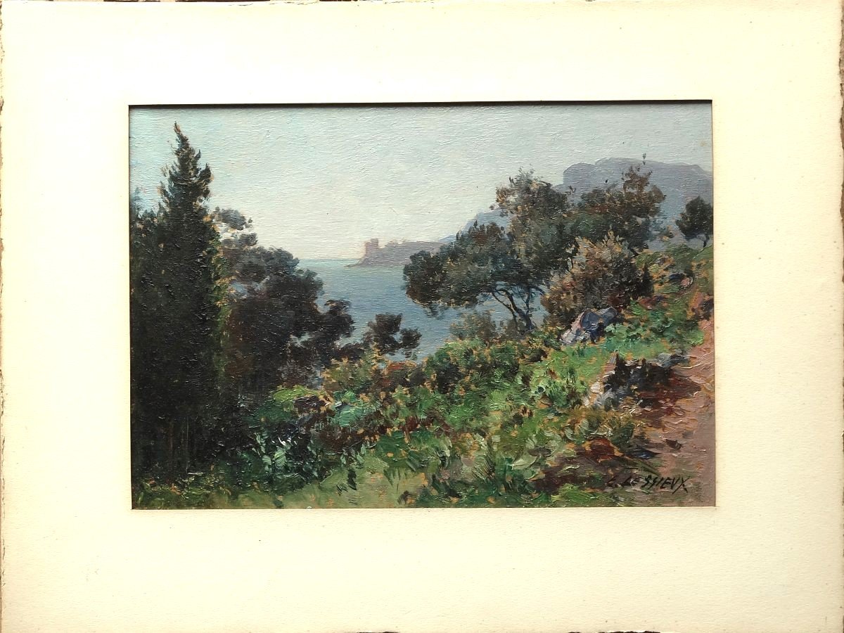 Ernest Louis LESSIEUX (1848-1925) Vue de Monaco et de la Tête de Chien  Chemin des Douaniers-photo-2