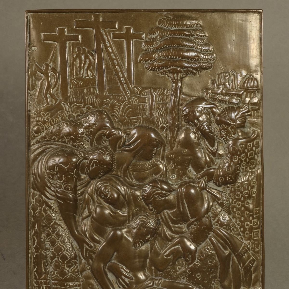 Plaquette Bronze Renaissance Déposition Croix d'Après G.f. Bonzana 1508-1575 Plaque ; 19 X 14 C-photo-2